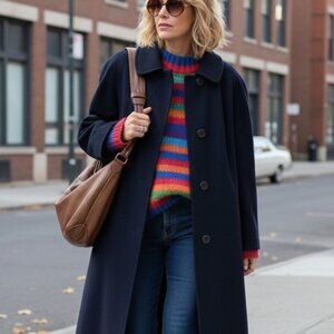 Vintage Golden Gate Deutsch Wool Tirol Blue Trench Coat Jacket sz XL